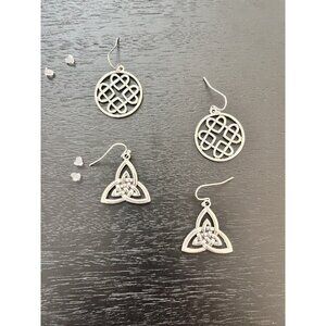 Silver tone earrings 2 pair contemporary pierced open work artsy 1" lightweight